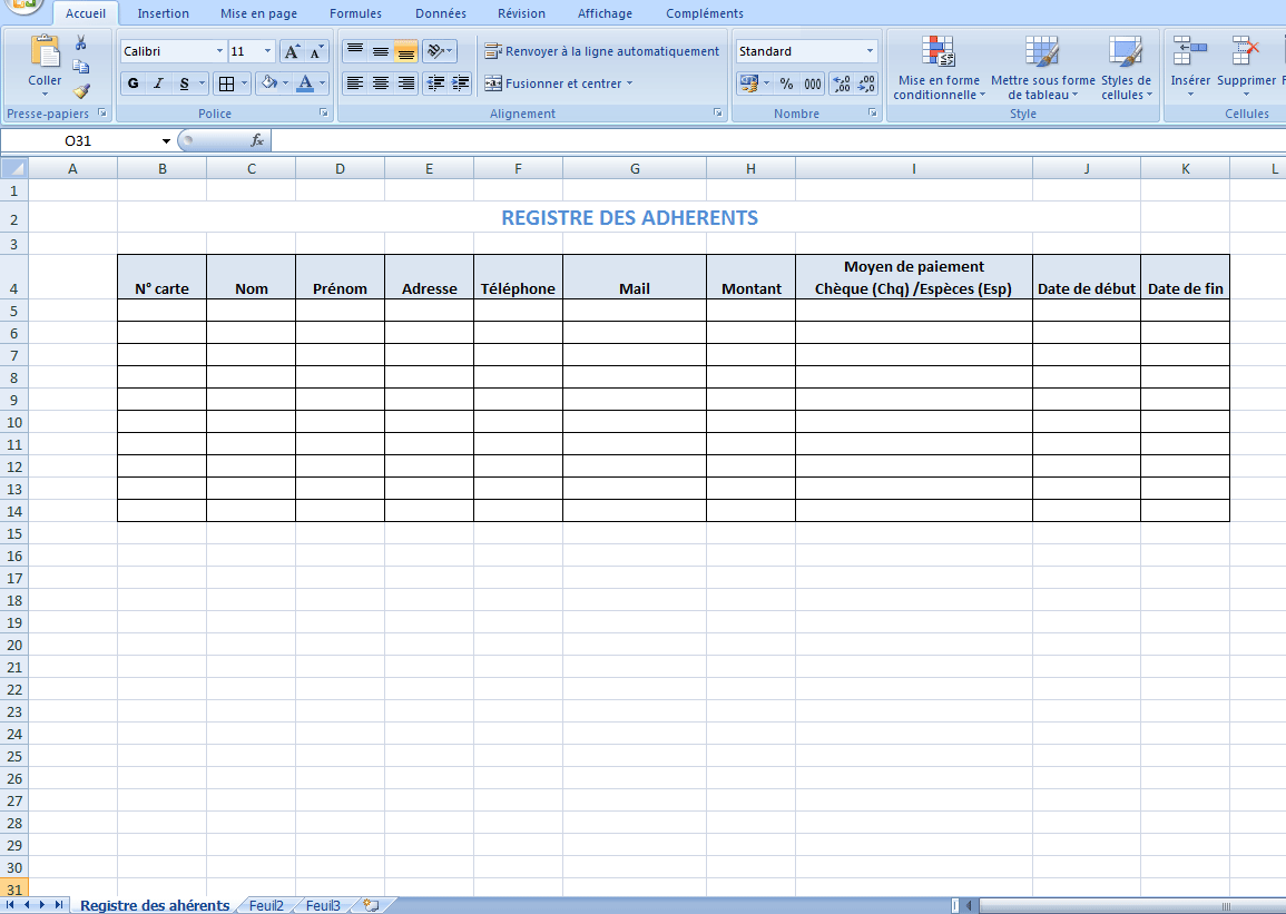 registre des adherents